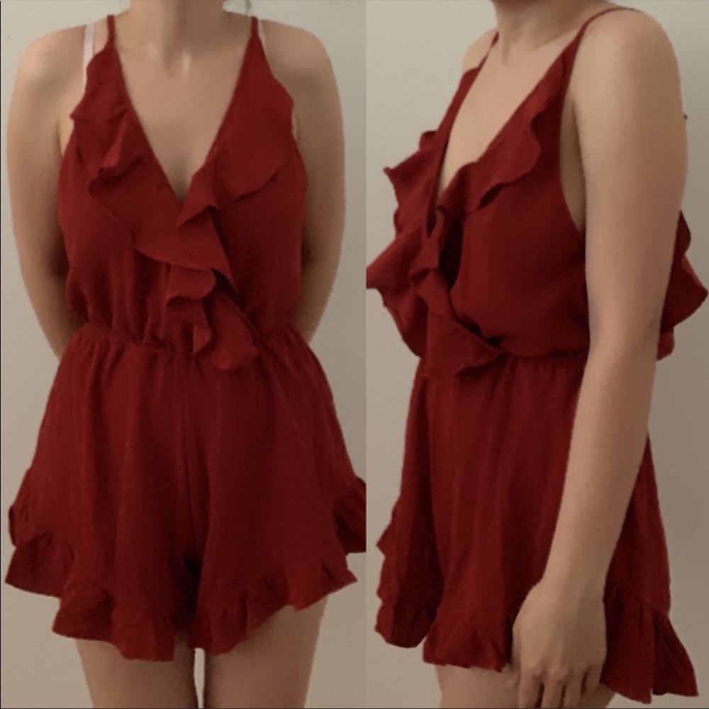 Rust Ruffle Romper by Reverse - Picture 2 of 8